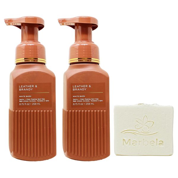 Bath & Body Works Leather & Brandy 2 Pack Gentle & Clean Foaming Hand Soap Bundle with a Natural Oats Bar Soap