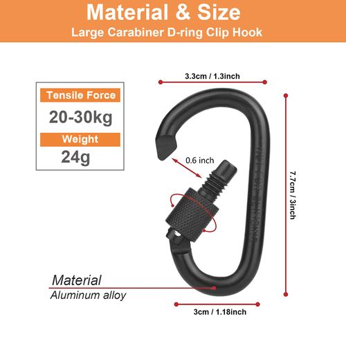 4PCS Carabiner Clip, 8cm/3inch Carabiner Aluminum Alloy Locking Carabiner Clip Hook for Camping Hiking Backpack (Black)