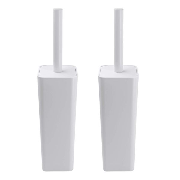 Topsky 2-Pack Closed Toilet Brush Compact Toilet Brush and Holder, Plastic Square Barrel Toilet Brushes (White)