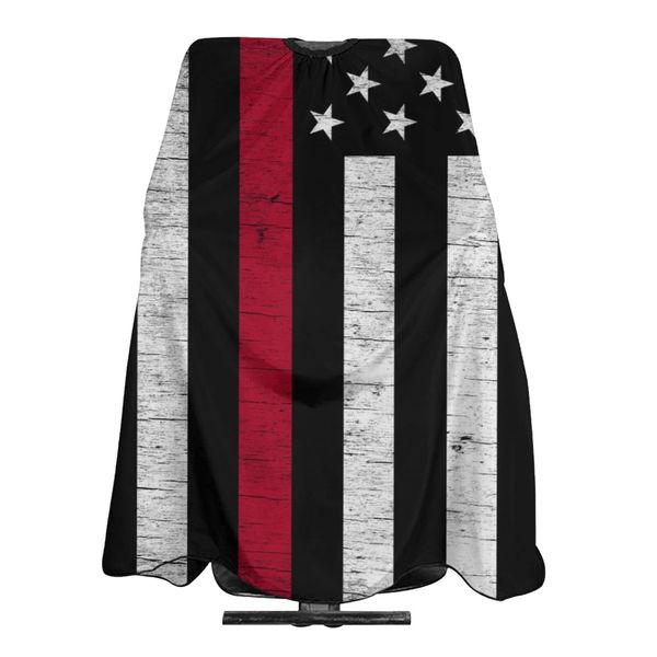 ONE TO PROMISE Red Line Barber Cape Firefighter Red Line Flag American Flag Hair Cut Salon Cape,Hair Stylist Hairdresser Styling Cape,Waterproof Haircut Apron Cover Up for Adults,55"X66"