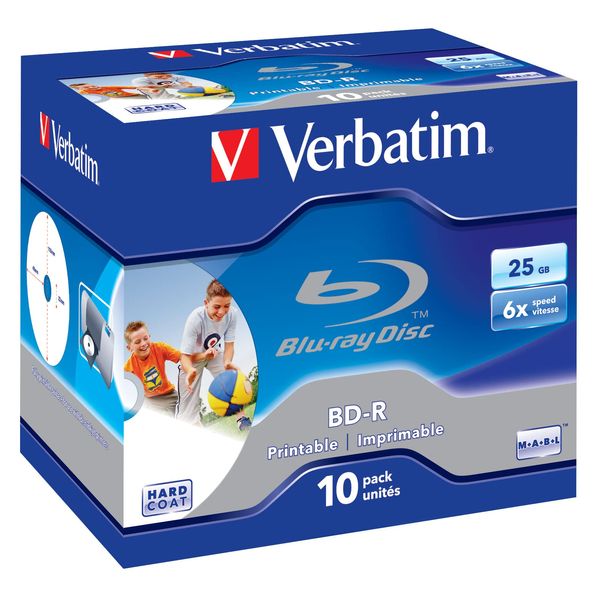 Verbatim BD-R Single Layer Blu-ray Rohlinge, 25 GB, Blu-ray-Disc mit 6-facher Schreibgeschwindigkeit, 10er-Pack, großflächig bedruckbar, Blu-ray-Disks für Video- und Audiodateien