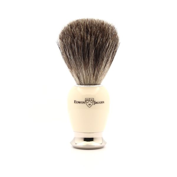 Edwin Jagger 81SB587AMZ Classic Imitation Ivory Pure Badger Exfoliating Shaving Brush with Stand for Shaving Cream or Shaving Soap for Men and Women (Ivory)