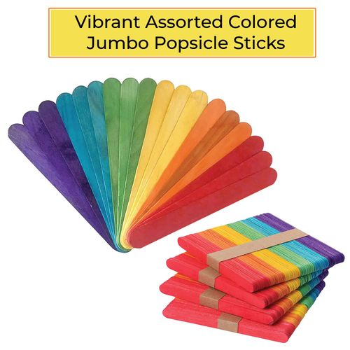 Apremont 100 Pieces Assorted Jumbo Colored Wooden 6 Inches Long Craft Sticks, Rainbow Popsicle Stick, Arts and Crafts, Best for DIY Games Making, Building Designs or Kids Education