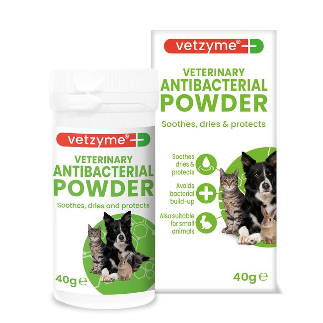 Vetzyme | Veterinary Antibacterial Powder for Dogs, Cats & Small Pets | Gently Soothes, Dries & Protects the Skin From Harmful Bacteria (40G)