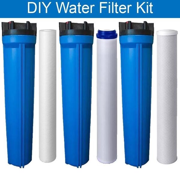 20  x 2.5  DIY Whole House Water Filter System, 3 Housings & Cartridges 1” Ports