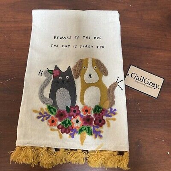 Cat Dog Pet Appliquéd Embroidered Kitchen Bath Hand Towel