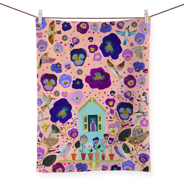 Purple Finches Tea Towels