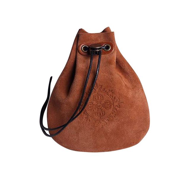 STOBOK Vintage Purse Leather Pouch Drawstring Gift Bag Jewelry Storage Bag Coin Purse - Brown