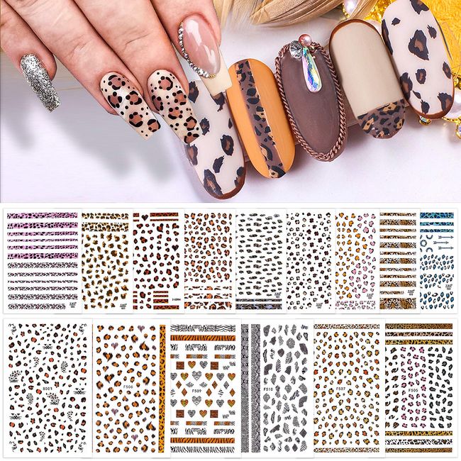 1 Sheet Houndstooth Nail Art 3D Stickers Leopard Decals for Nails