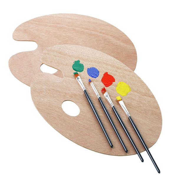 LIKENNY [Set of 2] Painting Palette, Wooden Paint Palette, Oil Palette, Thumb Hole Oval Smooth Paint Tray for Painters Crafts, Art Watercolor Tools, Oil Paints, Reusable 20x30cm