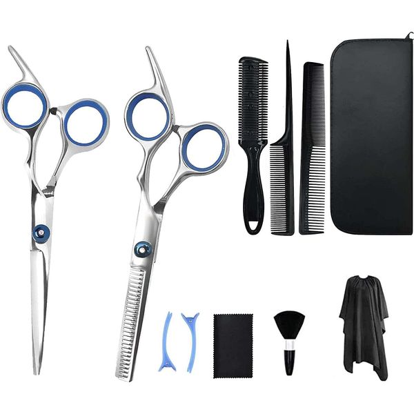 BOUENN Haircuts, Hair Cutting Scissors, Pneumatic Scissors, Stainless Steel, Home, Self-Cut, Professional to Amateur, Set of 11