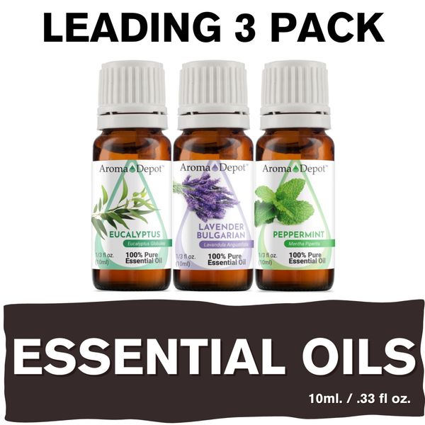 Essential Oil Set 3 - 10 ml. Eucalyptus Lavender Peppermint 100% Pure Undiluted