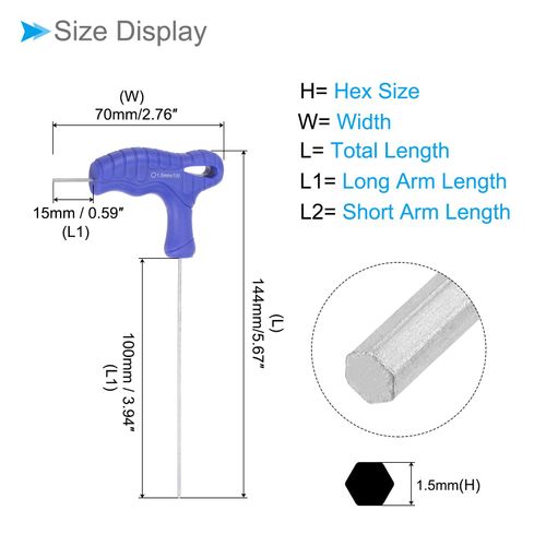 CoCud T-Handle Ball End Hex Key, 1.5mm Hex, CR-V Steel Metric T-Key Wrench Blue - (Applications: for Basic Home Repair and Mechanical Maintenance), 2-Pieces