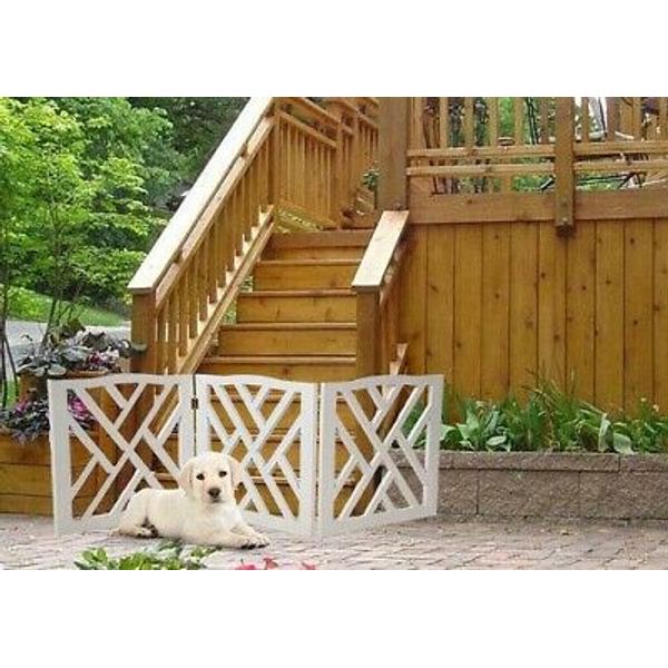 White Wood Crisscross Adjustable & Folding Indoor Safety Pet Gate For Small Dog