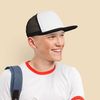 Flat Billed Trucker Cap with Mesh Back in Black-White