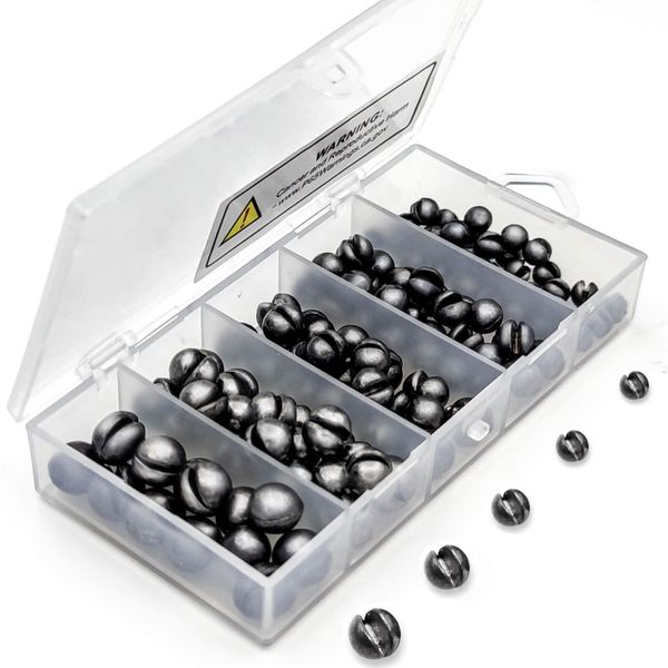 120PCS Fishing Weights Sinkers, SANWEAL Premium Split Shot Fishing Weights Sinkers, Round Removable Fishing Sinkers, 5 Sizes, Including 18/1000oz, 7/200oz, 1/20oz, 7/100oz, 18/20oz(Large)