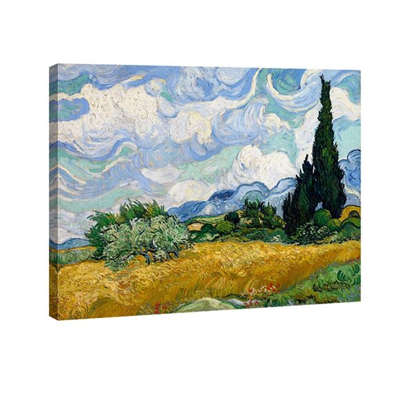 Wieco Art Wheat Field with Cypresses by Van Gogh Classic Oil Paintings Reproduction Modern Framed Landscape Giclee Canvas Prints Artwork on Canvas Wall Art for Living Room Home Office Decorations