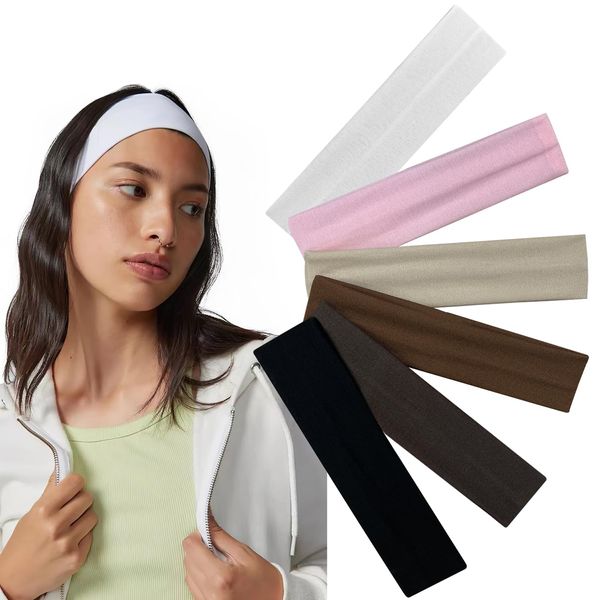 Bmobuo Thin Headbands for Women 6Pcs Hair Bands for Women' Hair Soft Fabric Cloth Headband 90s Headbands Yoga Sport Hair Accessories, Black White Women Thin Headbands