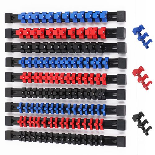SWANLAKE Organizer Socket Holder, 9PCS 1/4-Inch x 48 Clips, 3/8-Inch x 45 Clips, 1/2-Inch x 36 Clips, Premium Quality Socket Clip Rail Holder (9PC)