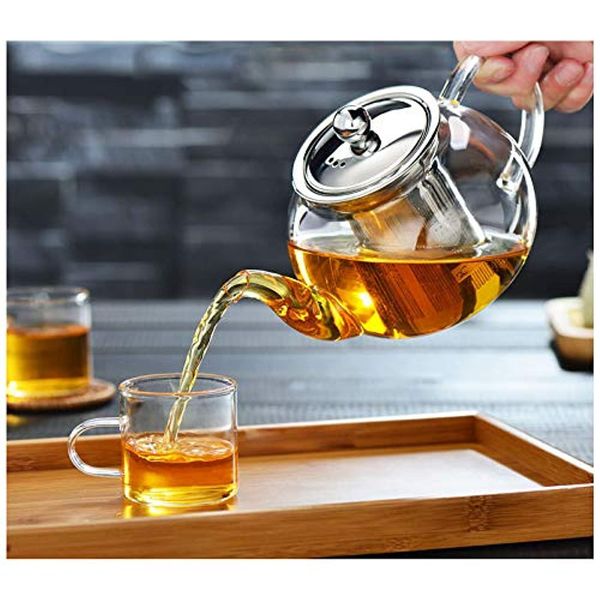 Glass Teapot with Infuser, Teapot with Strainer for Loose Tea, Tea Kettle for Stovetop, 1000ML Tea Pot Can Be Used with Teapot Warmer, 304 Stainless Steel Filter (1000ml/35oz)