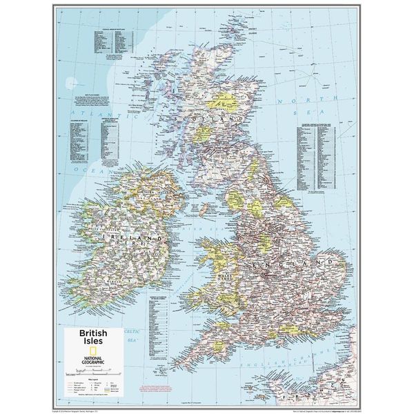 National Geographic Maps: British Isles Wall Map - Compact - 53 x 40 cm - Front Lamination
