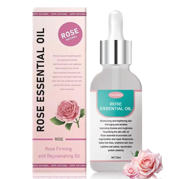 Trendyfave Rose Essential Oil, Natural Rose Massage Oil, Body Moisturiser, Rose Face Serum For Face Care, Hydrating Nourishing & Moisturising For Facial, Hair And Nails, Body Oil For Women And Men