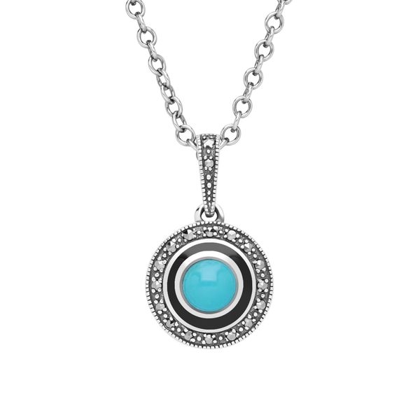 Esse Marcasite Sterling Silver Round Turquoise & Marcasite Necklace