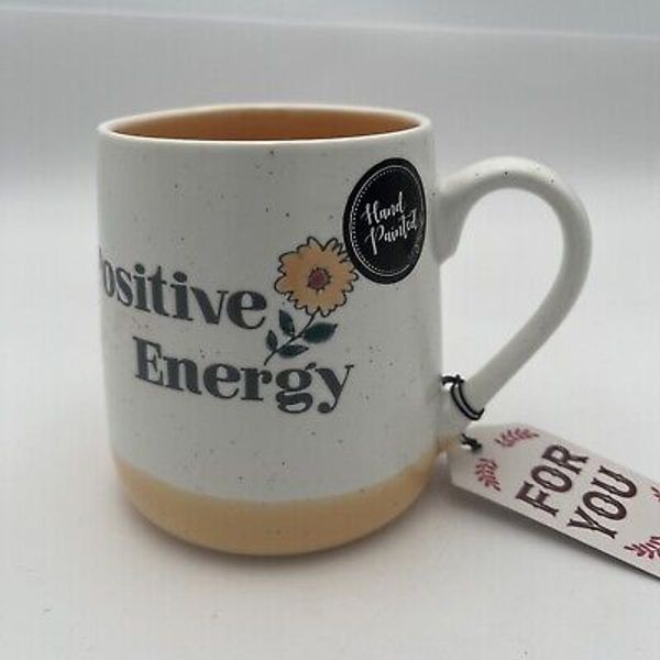 NEW POSITIVE ENERGY COFFEE MUG FLORAL HAND PAINTED COFFEE TEA CUP Art Deco  Mug