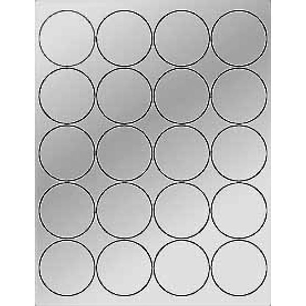 (6 SHEETS) 120 2" BLANK METALLIC SILVER ROUND CIRCLE STICKERS FOR LASER PRINTERS. Size: 8-1/2"x11" Standard Sheets