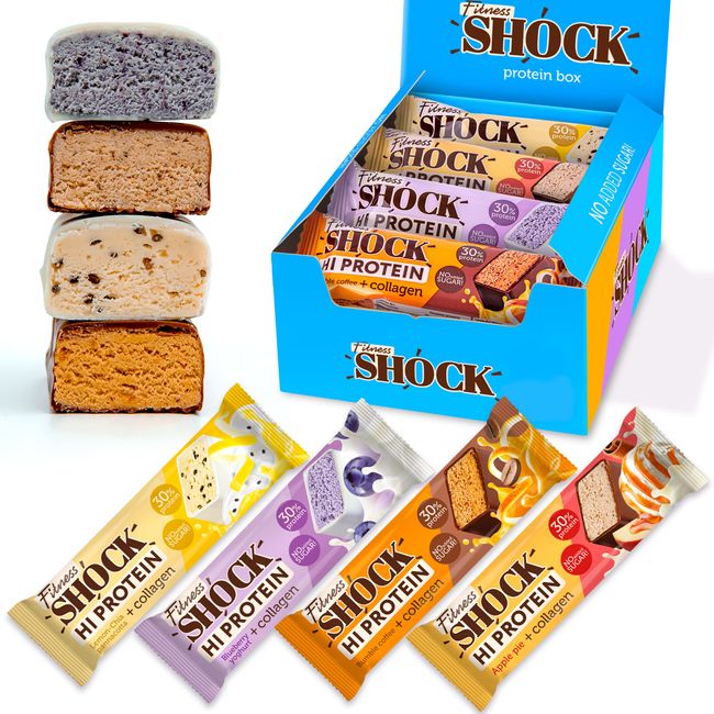 FitnesSHOCK High-Protein Mix Box, 30% Protein, Low Carb, No Added Sugar, 5g collagen, Fiber-Rich, Low-Calorie, 12x40g