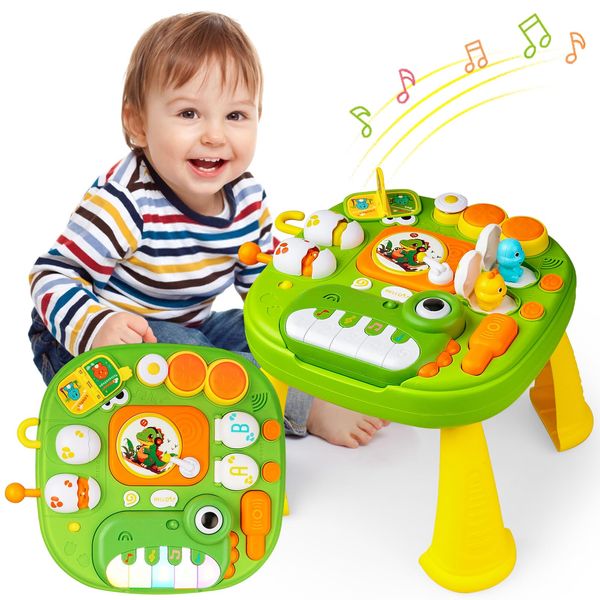 JEEKALO Baby Activity Table Toys 18+ Months, Dinosaur Learning Table Musical Toys, Educational Baby Activity Center, Standing Play Table for Toddlers 1 2 3 Year Old