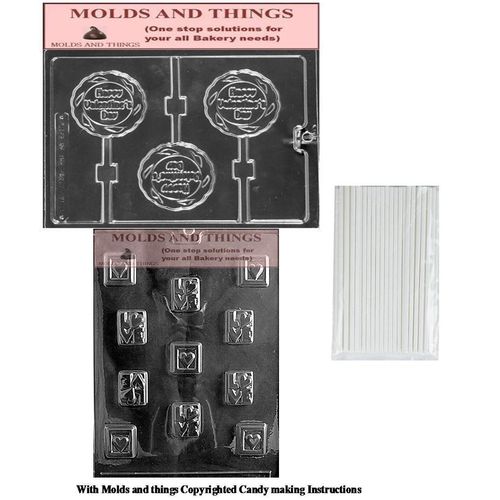 TRIPLE HEARTS LOLLY chocolate candy mold, Happy Valentine’s Day Lolly Heart chocolate candy mold + 25 sticks