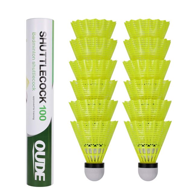 OUDE Badminton Nylon Feathers, 12 Tubes for Indoor/Outdoor Games Sports Training Model 100, Sold by CHEN KEJIE