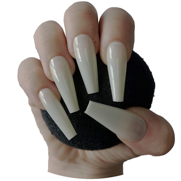 600 Pieces COFFIN Extra Long Tapered NATURAL Full Cover False Nails Glue On Tips - Professional Salon & Home Use.