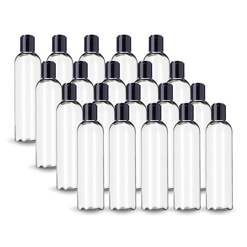 ljdeals 8 oz Clear Plastic Empty Bottles with Black Disc Top Caps, Refillable Containers for Shampoo, Lotions, Cream and More Pack of 20, BPA Free, Made in USA