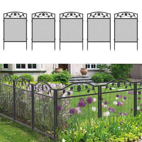 5 Pack Metal Black Garden Fence Heavy Duty Rustproof Animal Pet Barrier Outdoor