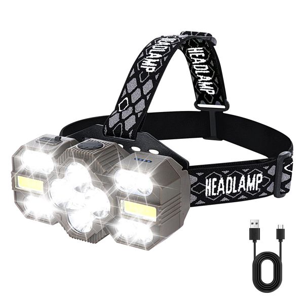 Headlamp Rechargeable, 14 LED 22000 High Lumen Super Bright Head Lamp with Red Light, Waterproof Lightweight Head Light, 8+2 Modes Forehead Head Flashlight for Outdoor Running Hiking Camping Gear