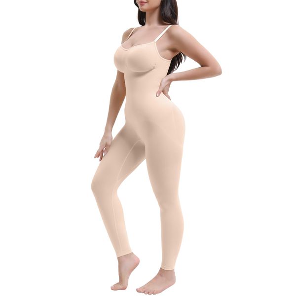 SHAPERX Women's Full Body Tummy Control Shapewear High Waisted Seamless Compression Leggings Stretchy Shaper Bodysuit,SZ5809-Beige-L/XL