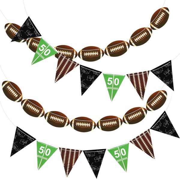 Zonon 4 Pieces Baseball Football Soccer Banner Sports Birthday Party Decorations Sports Ball Paper Garland for Sports Baby Shower Supplies (Rugby Style)