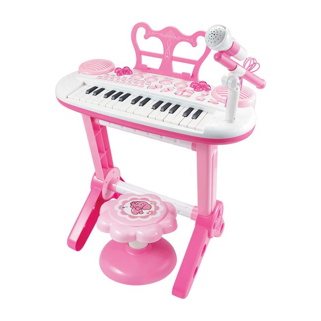 Love&Mini Piano Toy Keyboard for Kids 31 Keys Multi Functional Music Instruments with Microphone for Girls Birthday Gift 3 4 5 Years Old (Rose Pink)