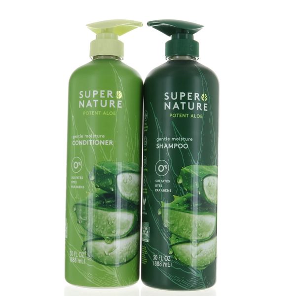 Super Nature Potent Aloe Gentle Moisture Shampoo and Conditioner Sulfates Free, 30 Fl Oz