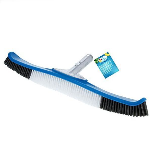 U.S. Pool Supply Professional Heavy Duty 20" Flexible Floor & Wall Pool Brush with Polished Aluminum EZ Clip Handle - Curved Ends, Durable Nylon Bristles - Sweep Debris from Walls, Floors, Steps