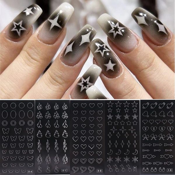 Airbrush Stencil for Nails 10 Sheets Heart Nail Charms Butterfly Bear Stars Hollow Nail Sticker Airbrush Templates French Manicure Tips Molds Nail Salon Supplies…