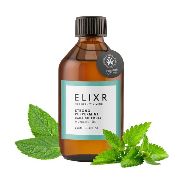 ELIXR Mouth Pulling Oil from the Lion's Den 200 ml Ayurvedic Mouthwash Nourishes Naturally Certified Natural Cosmetics from Germany (200 ml, Strong Peppermint)