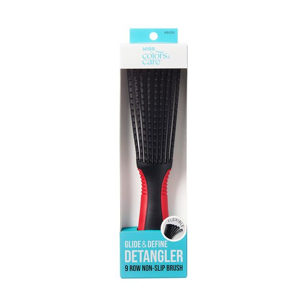 KISS Colors & Care Glide & Define Detangler 9-Row Non-Slip Brush, Large, Black - For Thick & Curly Hair, Tangle-Free, Smooth, Sleek Results, Anti Static, Sturdy & Non-Slip Grip, Multi Uses, & Powerfully Functional