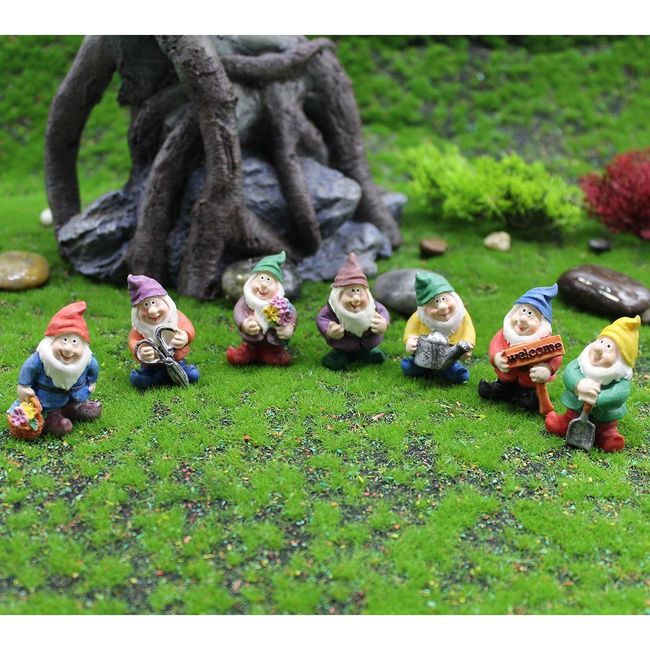 HONEYSHOW Fairy Garden Accessories, 7PCS Garden Gnome Miniatures-Mini Gnomes Garden kit/Seven Dwarfs Statue for Fairy Garden/Flower Pot/Home Decoration.