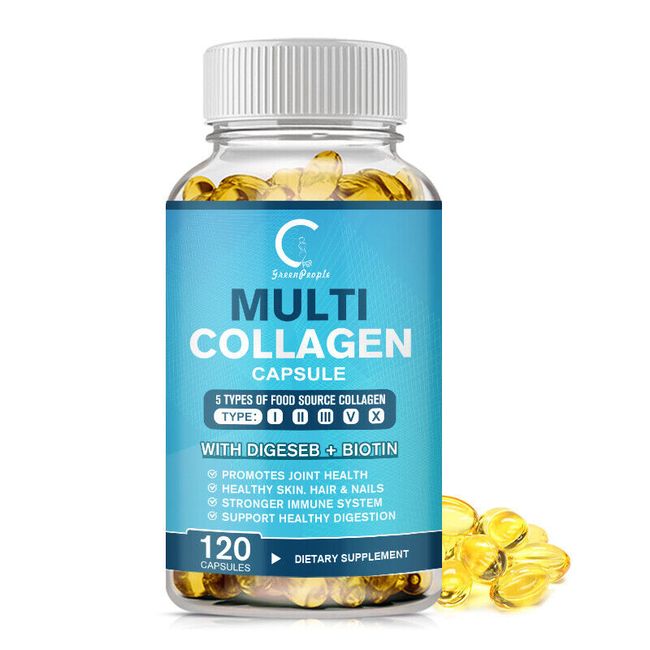 Premium Collagen Peptides Pills Hydrolyzed Anti-Aging (Types I,II,III,V,X) 120pc