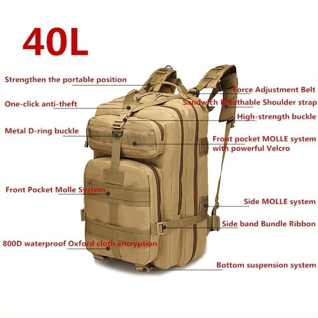 30L Outdoor Military Molle Tactical Backpack Rucksack Camping Hiking Travel  Bag