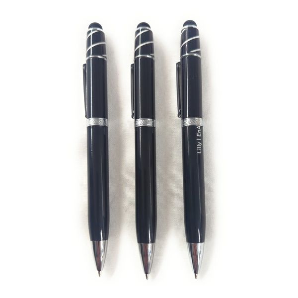 3ct pen Lot: Misprint Executive Metal Fidget Spinner Pens w/Stylus: BLACK