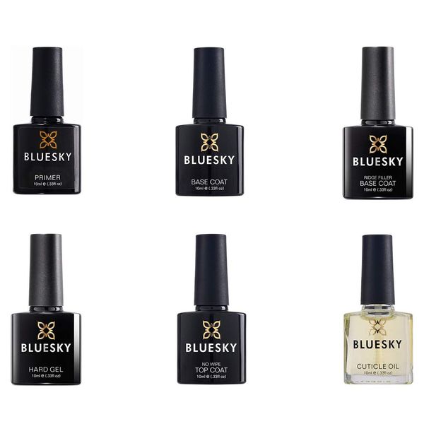 BLUESKY Gel Polish, Perfect Nails Set, Primer, Base Coat, Ridge Filler, Hard Gel, No Wipe Top Coat, Cuticle Oil (Requires Curing Under Uv/Led Lamp), 10 ml